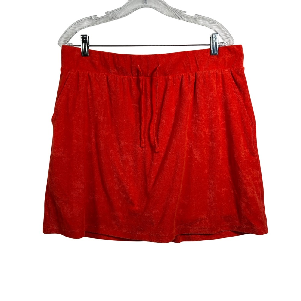 D&Co Active Orange Red Terry Cloth Skort Mini Skirt Shorts Size Large L‎ F-50